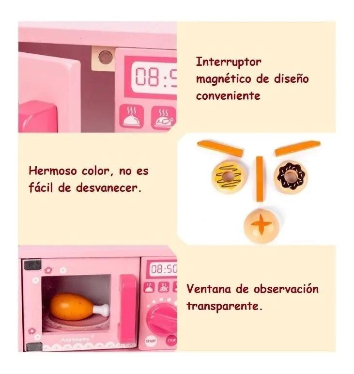 JUEGO DIDACTICO DE MADERA HORNO MICROONDAS PARA NIÑOS - 6