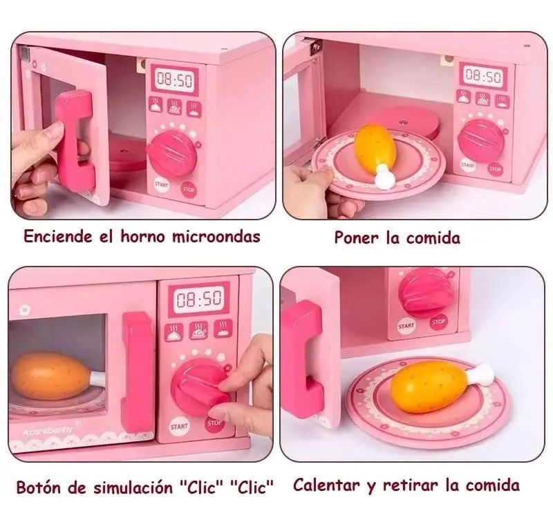 JUEGO DIDACTICO DE MADERA HORNO MICROONDAS PARA NIÑOS - 8