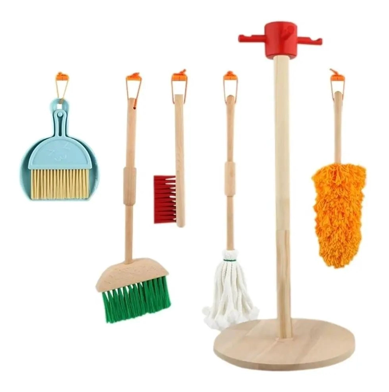 JUEGO DE LIMPIEZA DE MADERA PARA NIÑOS CON 6 PIEZAS - 1