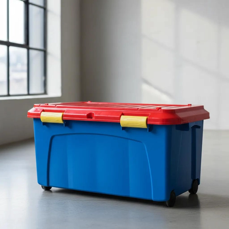 BAUL ORGANIZADOR PLASTICO 90 LITROS CON RUEDAS PARA ALMACENAMIENTO - 4