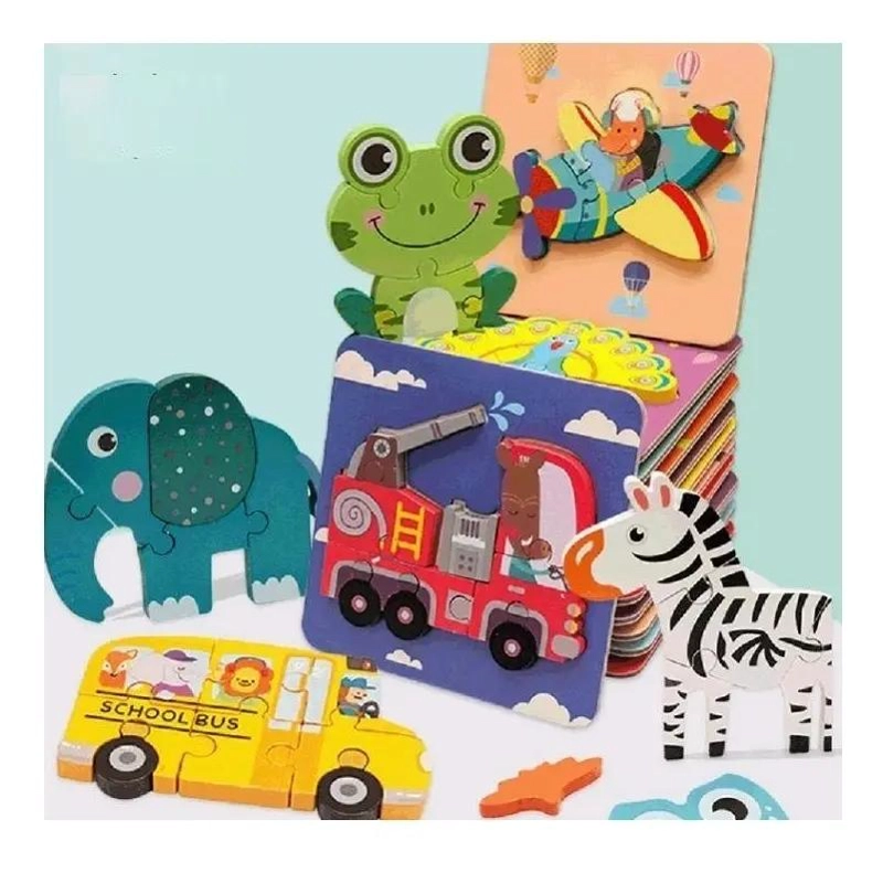 SET DE 6 ROMPECABEZAS DE MADERA 3D PARA NIÑOS - 1