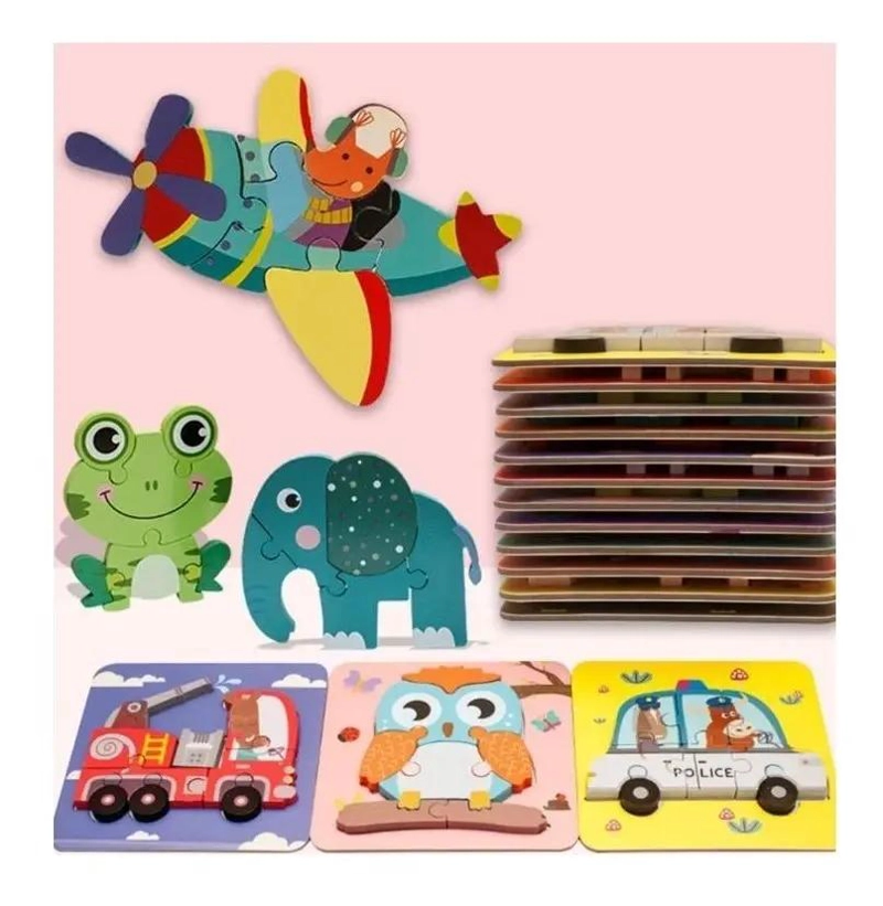 SET DE 6 ROMPECABEZAS DE MADERA 3D PARA NIÑOS - 7