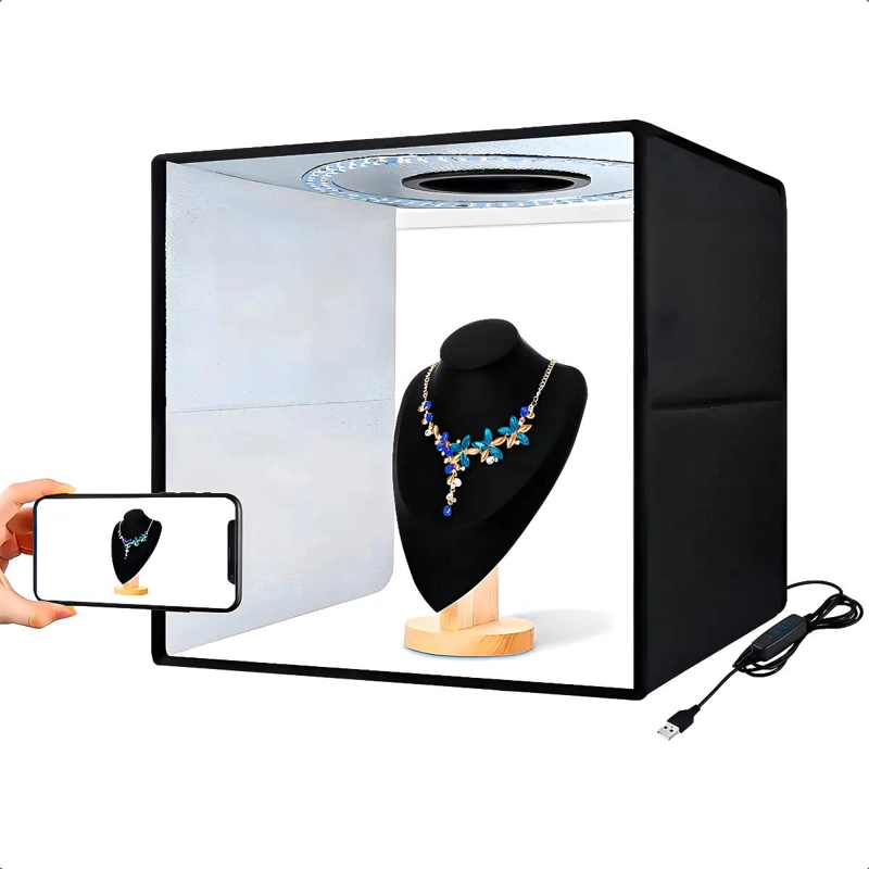 MINI ESTUDIO FOTOGRAFICO PLEGABLE CON ILUMINACION LED Y FONDOS - 1