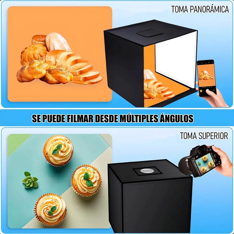 MINI ESTUDIO FOTOGRAFICO PLEGABLE CON ILUMINACION LED Y FONDOS - 4