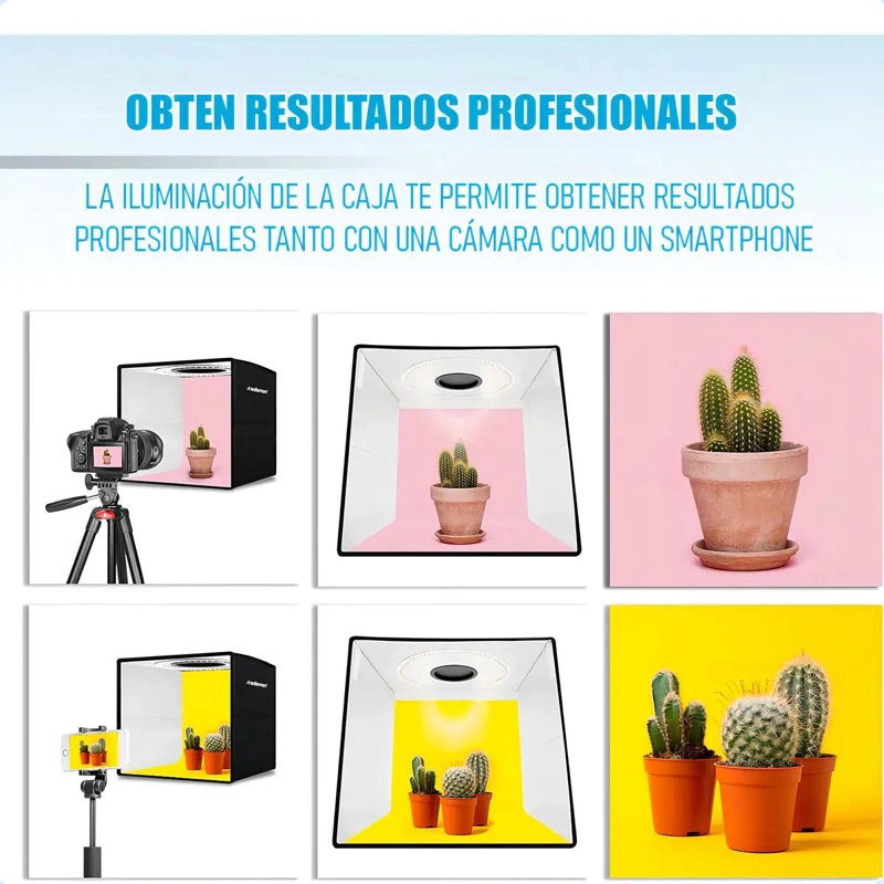 MINI ESTUDIO FOTOGRAFICO PLEGABLE CON ILUMINACION LED Y FONDOS - 5