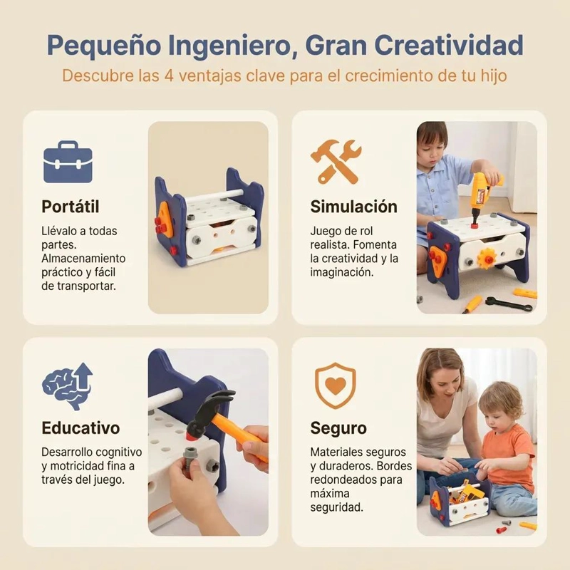 KIT DE HERRAMIENTAS DE MADERA PARA MANUALIDADES INFANTILES - 10