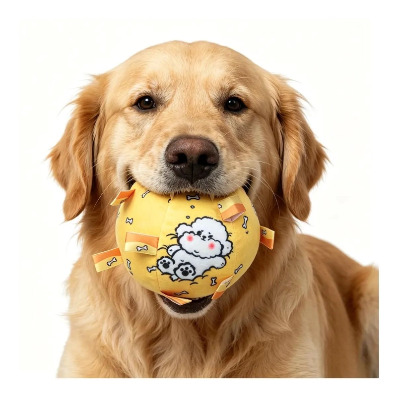 BOLA DE PELUCHE SONORA PARA PERROS 15CM DISEÑO RANA Y CORDERITO - 4