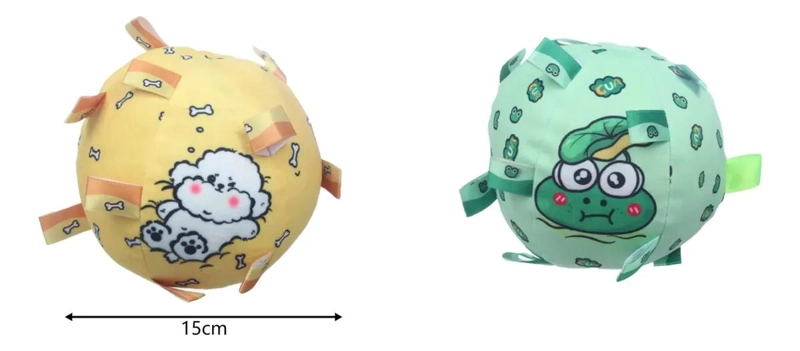BOLA DE PELUCHE SONORA PARA PERROS 15CM DISEÑO RANA Y CORDERITO - 5