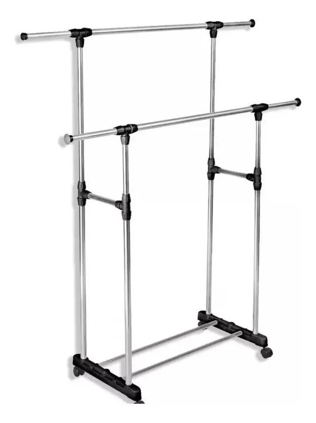 PERCHERO COLGADOR DOBLE CON RUEDAS PARA ROPA - 1