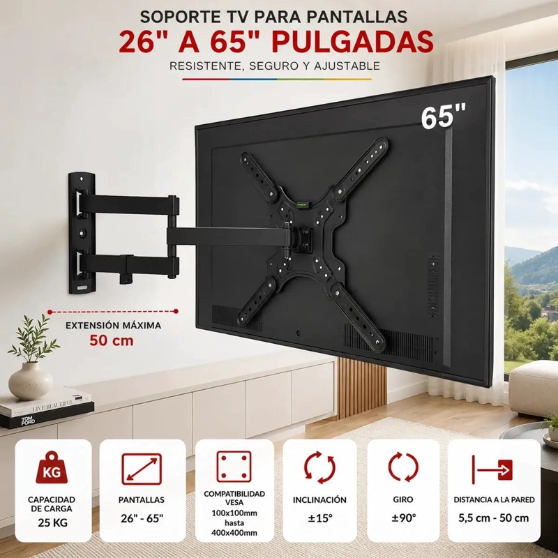 SOPORTE ARTICULADO PARA TV DE 26 A 65 PULGADAS CON VESA 400X400 - 3