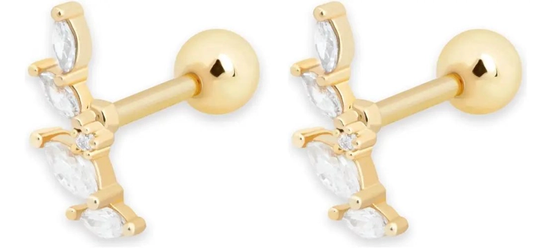 AROS DE PLATA 925 CHAPADOS EN ORO CON DISEÑO DE HOJAS - 1