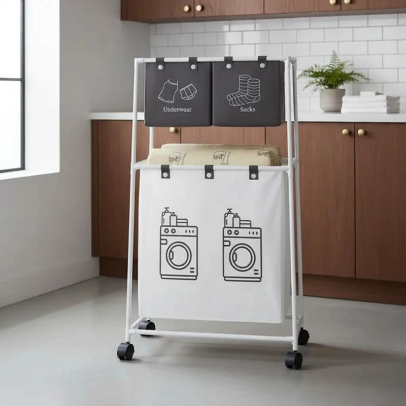 CARRO ORGANIZADOR DE LAVANDERIA CON 3 COMPARTIMENTOS Y RUEDAS - 1