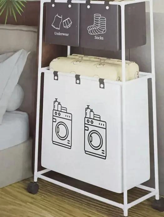 CARRO ORGANIZADOR DE LAVANDERIA CON 3 COMPARTIMENTOS Y RUEDAS - 2