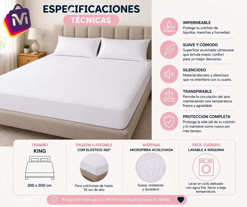 PROTECTOR DE COLCHON IMPERMEABLE Y SUAVE PARA HOGAR - 2