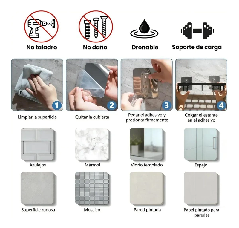 SET DE 2 ORGANIZADORES DE DUCHA ADHESIVOS PARA BAÑO - 4