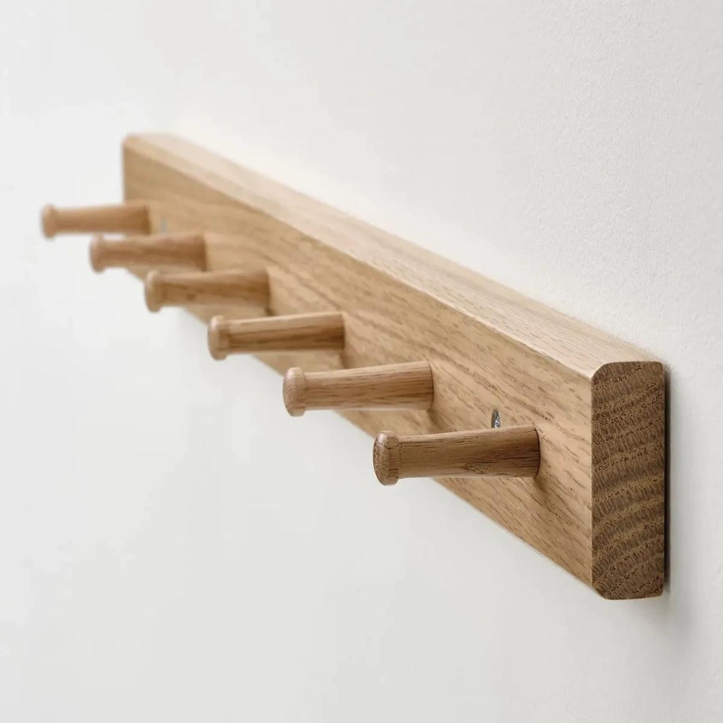 PERCHERO DE PARED DE MADERA MACIZA CON 6 GANCHOS - 2