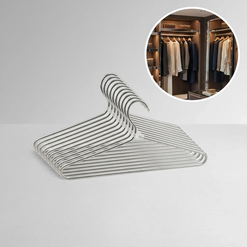 PACK DE 10 COLGADORES METALICOS PLATEADOS PARA ROPA - 8