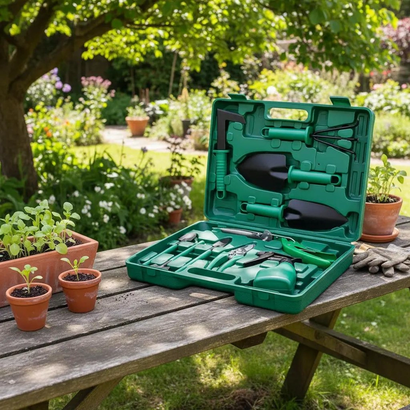 KIT DE JARDINERIA 10 PIEZAS CON TIJERA Y RASTRILLO - 1