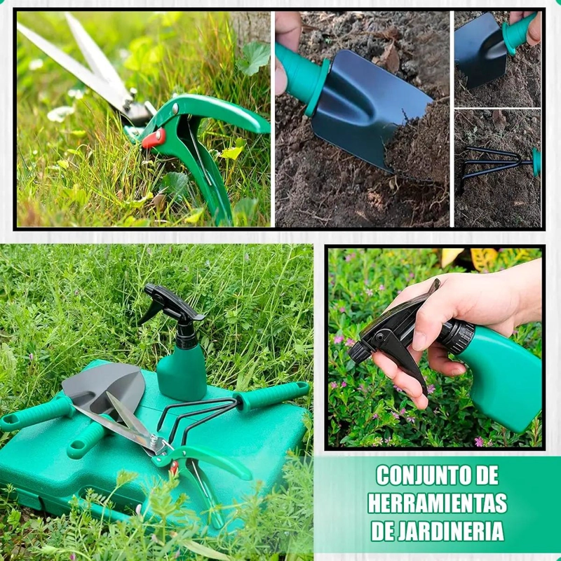 KIT DE JARDINERIA 10 PIEZAS CON TIJERA Y RASTRILLO - 6