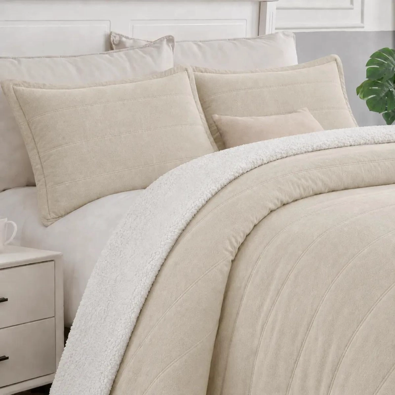 CUBRECAMAS SHERPA BEIGE 2 PLAZAS SUAVE Y ACOLCHADO - 1