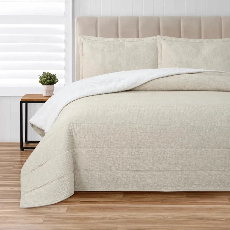 CUBRECAMAS SHERPA BEIGE 2 PLAZAS SUAVE Y ACOLCHADO - 3