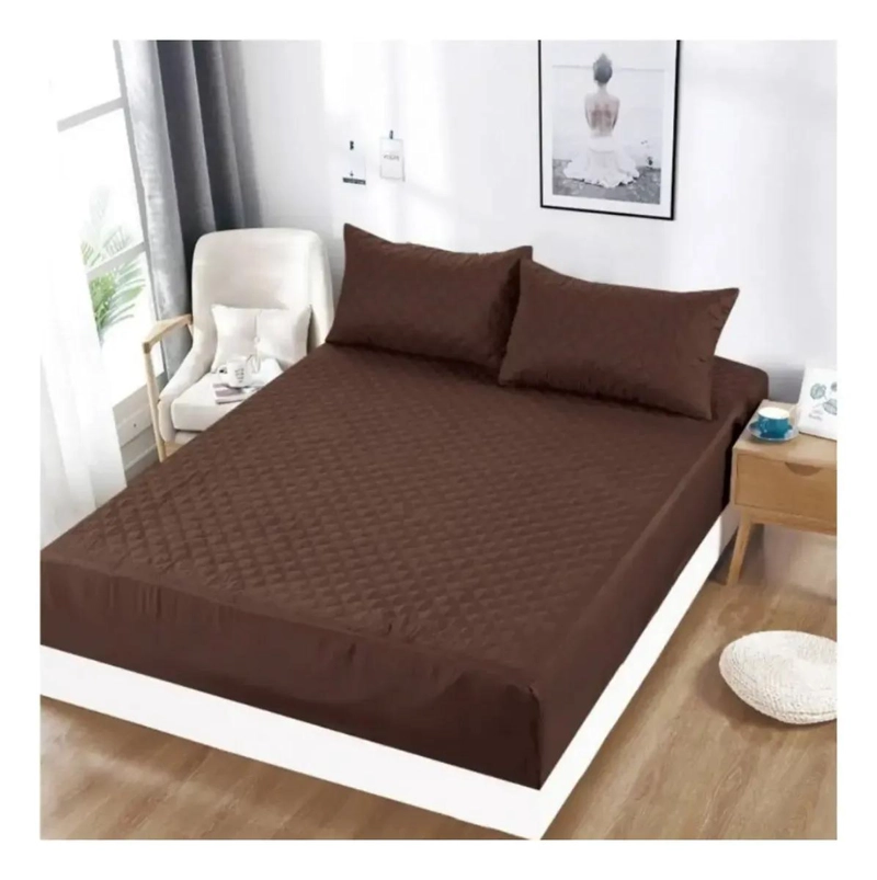 CUBRECOLCHON IMPERMEABLE 1.5 PLAZAS CON FUNDA MARRON - 2
