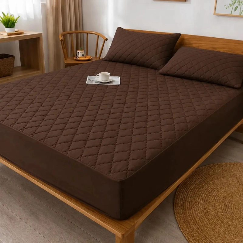CUBRECOLCHON IMPERMEABLE 1.5 PLAZAS CON FUNDA MARRON - 5