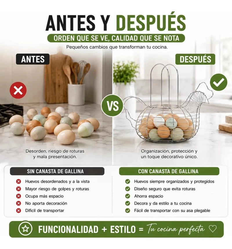 CANASTO DECORATIVO DE METAL EN FORMA DE GALLINA PARA HUEVOS - 7
