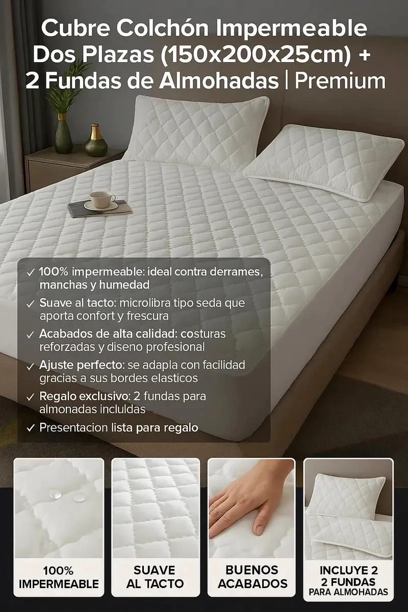 CUBRE COLCHON IMPERMEABLE PARA PLAZA Y MEDIA CON FUNDA - 7