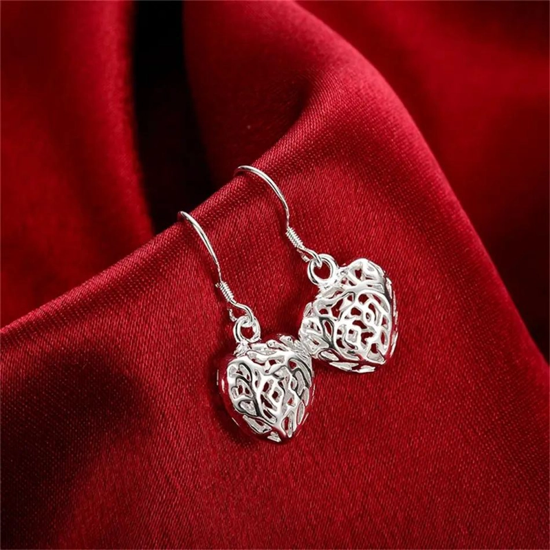 AROS DE PLATA 925 CON DISEÑO DE CORAZON PARA MUJER - 3