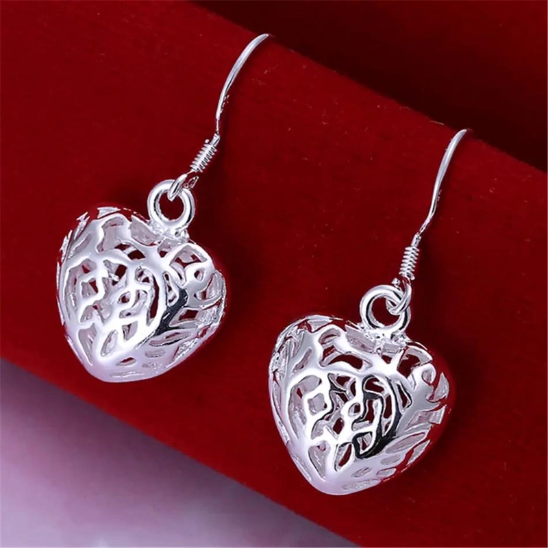 AROS DE PLATA 925 CON DISEÑO DE CORAZON PARA MUJER - 4