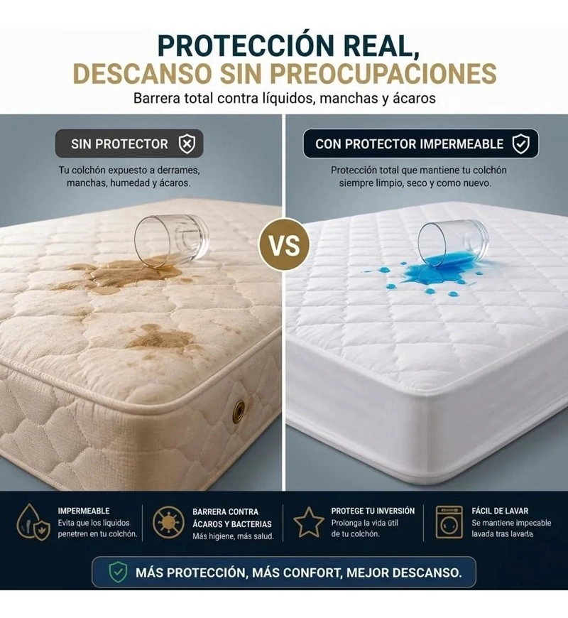 PROTECTOR DE COLCHON IMPERMEABLE KING CON FUNDAS DE ALMOHADA - 10