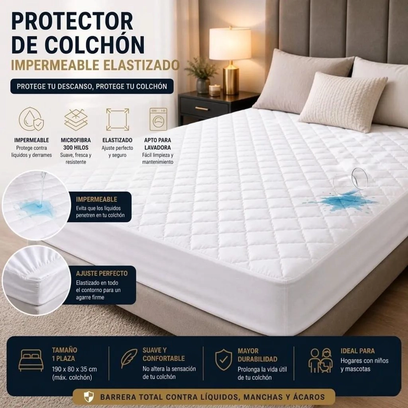 PROTECTOR DE COLCHON IMPERMEABLE KING CON FUNDAS DE ALMOHADA - 9