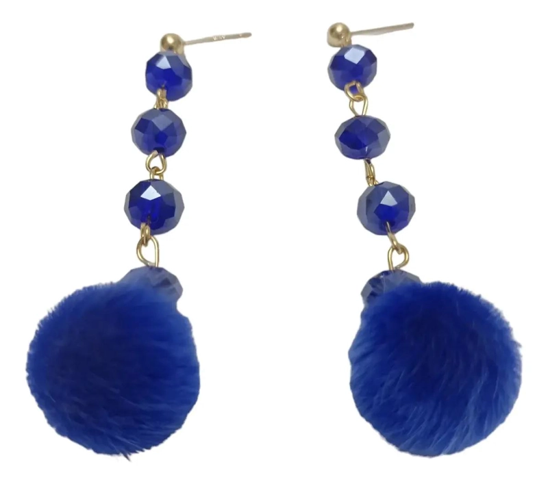 AROS LARGOS CON BAÑO DE ORO, CRISTALES NEGROS Y POMPON NEGRO - 2