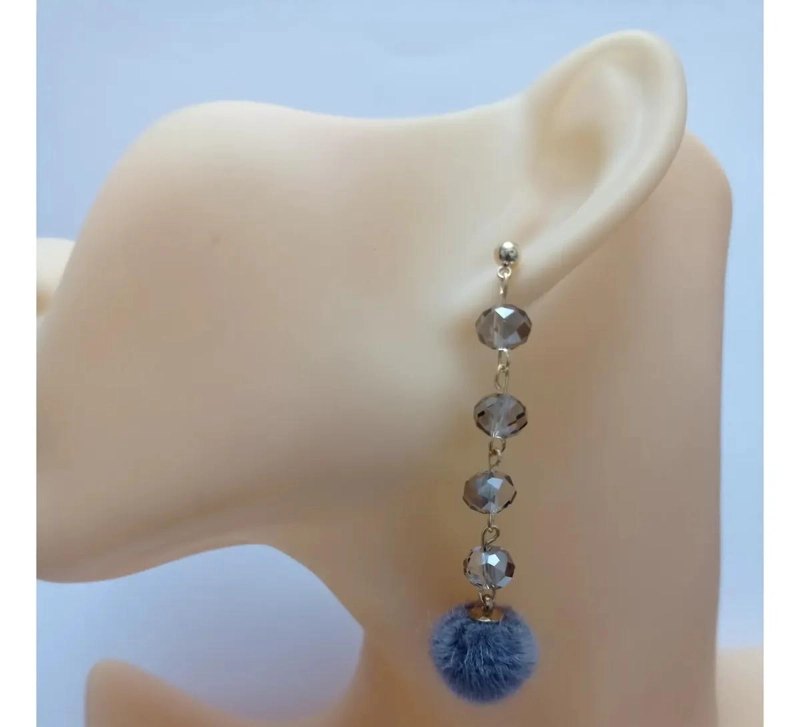 AROS LARGOS CON BAÑO DE ORO, CRISTALES NEGROS Y POMPON NEGRO - 3