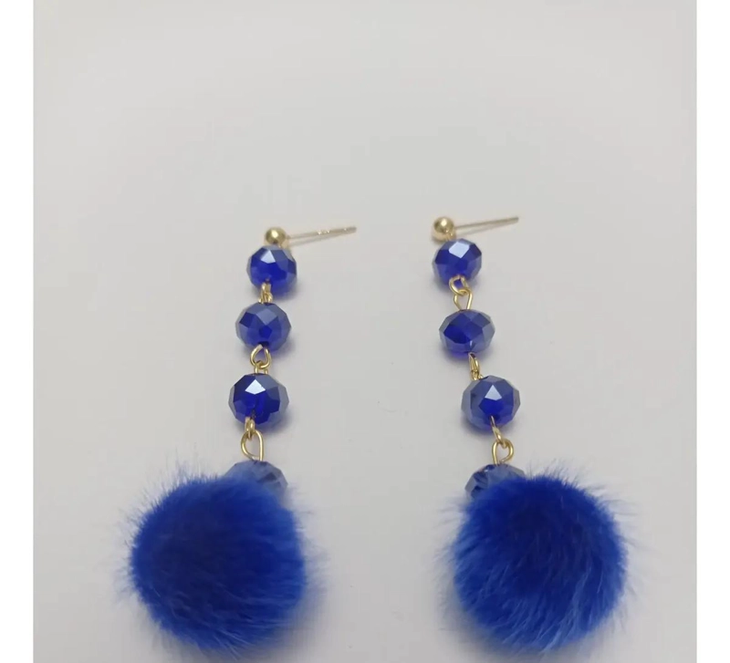 AROS LARGOS CON BAÑO DE ORO, CRISTALES NEGROS Y POMPON NEGRO - 6