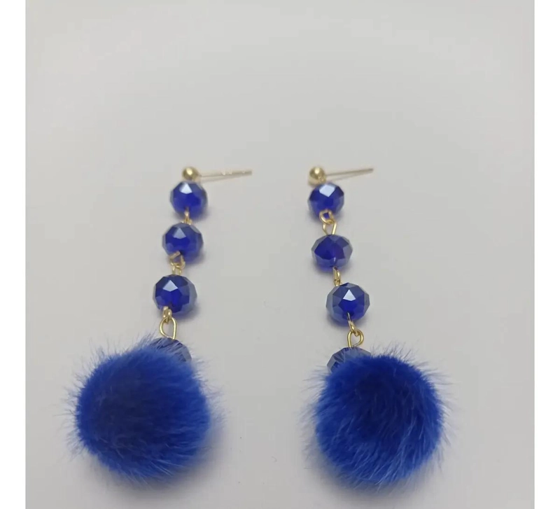 AROS LARGOS CON BAÑO DE ORO, CRISTALES NEGROS Y POMPON NEGRO - 7