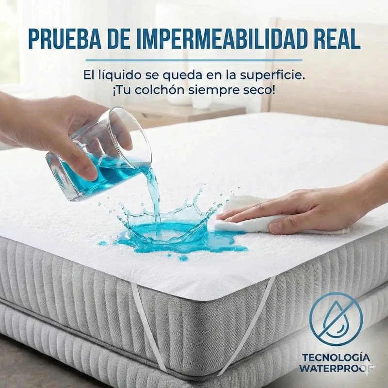 PROTECTOR DE COLCHON IMPERMEABLE KING BLANCO CON BANDAS ELASTICAS - 2