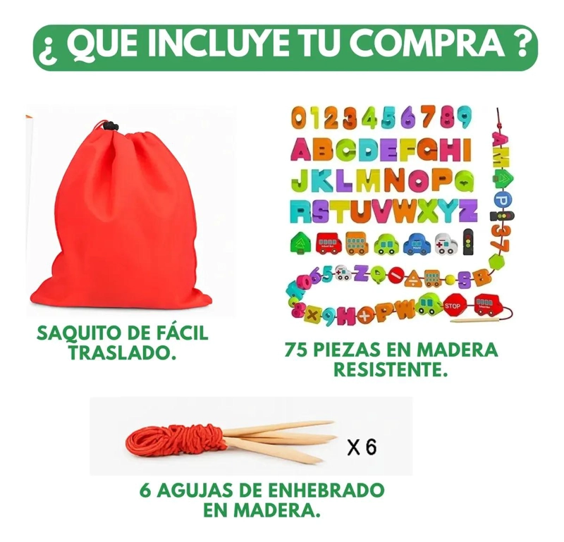 JUEGO DIDACTICO DE ENHEBRADO PARA MOTRICIDAD FINA 81 PIEZAS - 7