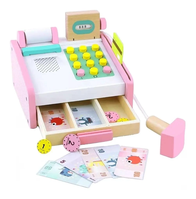 CAJA REGISTRADORA DE MADERA Y SET DE FRUTAS PARA JUGAR - 3