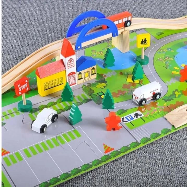 PACK DE 2 PISTAS DE AUTOS Y TREN DE MADERA PARA NIÑOS - 10