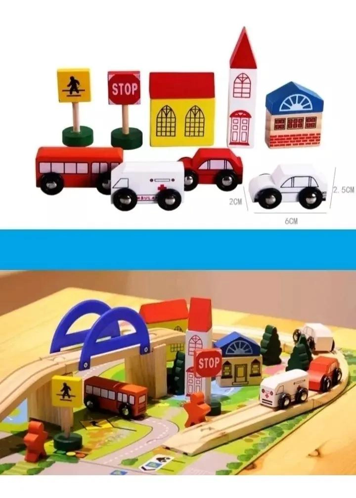 PACK DE 2 PISTAS DE AUTOS Y TREN DE MADERA PARA NIÑOS - 8