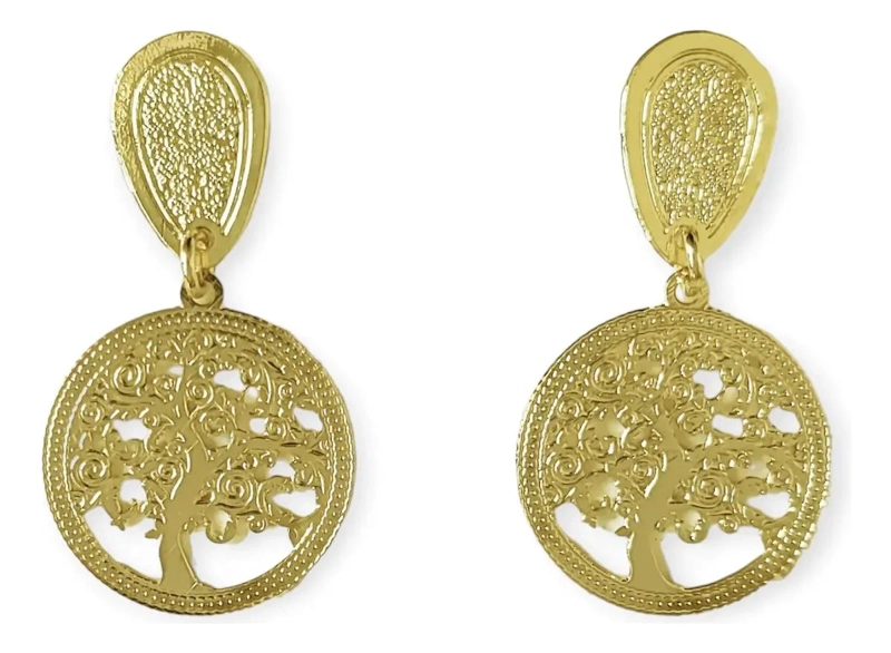 AROS ENCHAPADOS EN ORO 18K CON DISEÑO ARBOL DE VIDA - 1