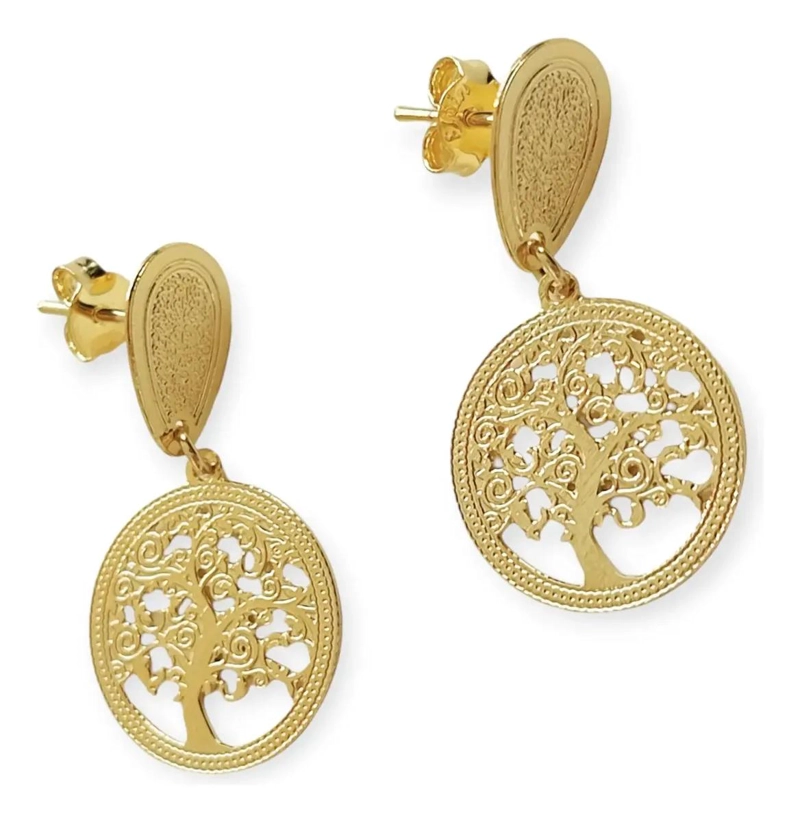 AROS ENCHAPADOS EN ORO 18K CON DISEÑO ARBOL DE VIDA - 2