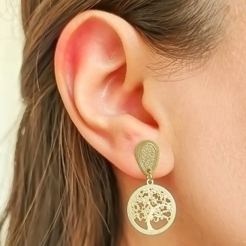 AROS ENCHAPADOS EN ORO 18K CON DISEÑO ARBOL DE VIDA - 3