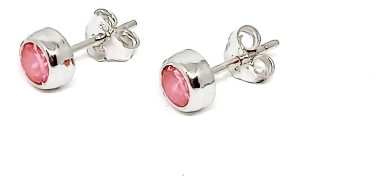 AROS DE PLATA FINA 925 CON CIRCON ROSA DE 5MM - 2