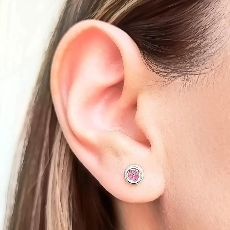 AROS DE PLATA FINA 925 CON CIRCON ROSA DE 5MM - 3