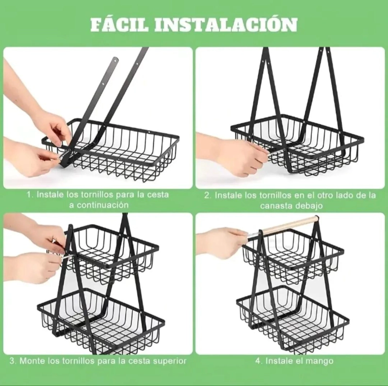 ORGANIZADOR DE FRUTAS Y VERDURAS DE ACERO CON MANGO DE MADERA - 4