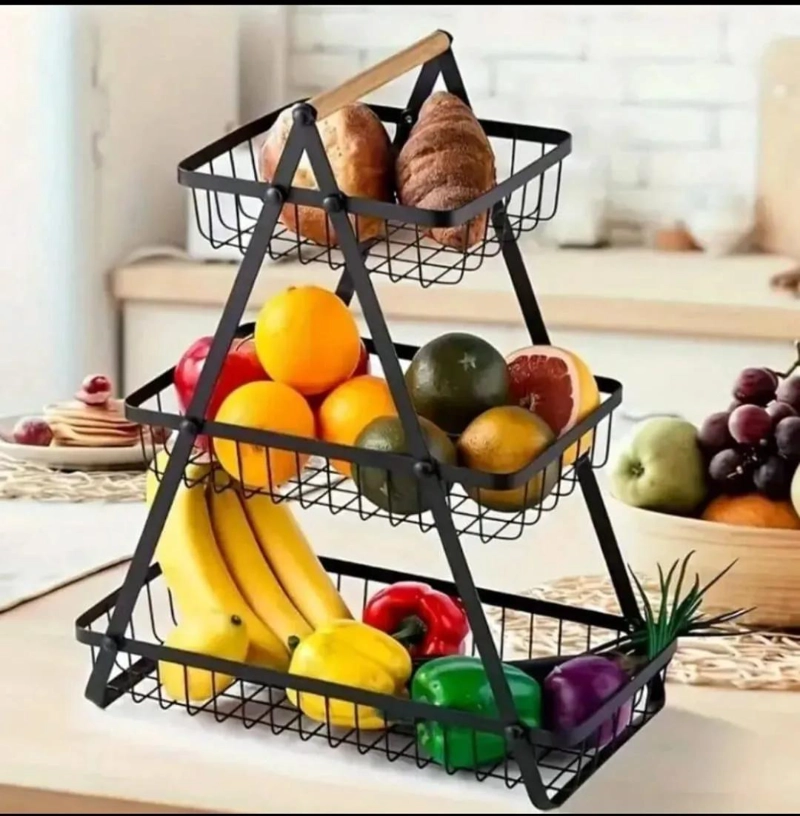 ORGANIZADOR DE FRUTAS Y VERDURAS DE ACERO CON MANGO DE MADERA - 5