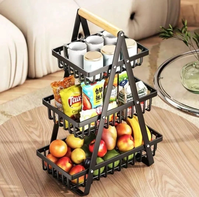 ORGANIZADOR DE FRUTAS Y VERDURAS DE ACERO CON MANGO DE MADERA - 8